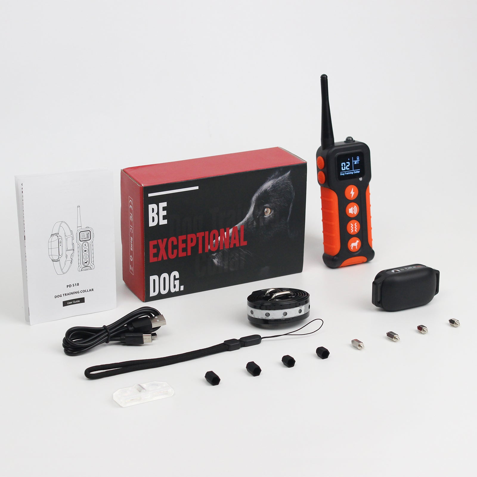 PaiPai PD518-1-3KM Remote Dog Trainer retail box and included system